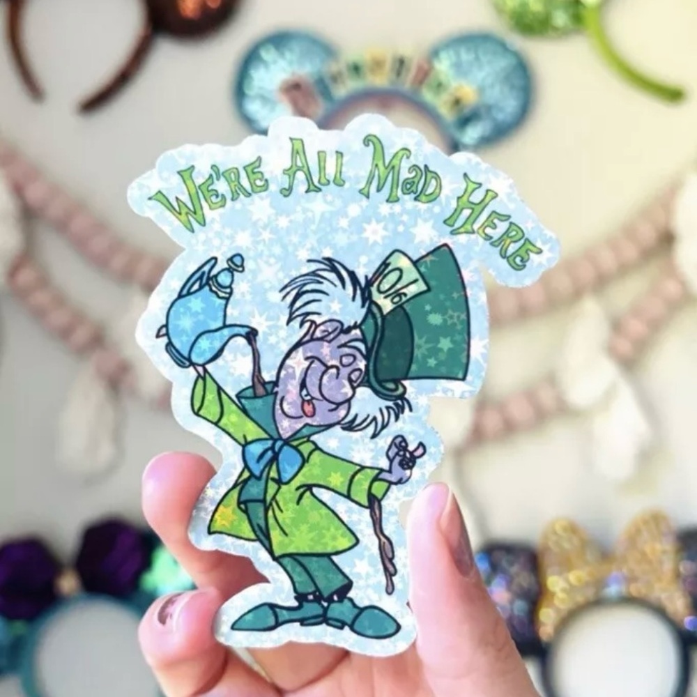 Mad Hatter tea party Alice in Wonderland holographic glitter sticker